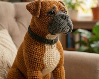 Realistic Boxer Dog Amigurumi Crochet Pattern PDF, Standing Puppy Plush Toy Tutorial, Life Size Stuffed Animal Pattern, English Pattern
