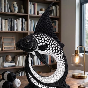 Patrón de ganchillo de pez ángel blanco y negro, PDF de amigurumi de peces tropicales, tutorial de peluche de animales marinos, patrón de ganchillo de vida marina