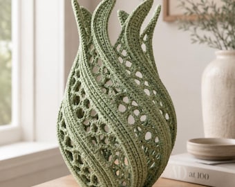Crochet Lace Vase Pattern, Botanical Centerpiece PDF, Sculptural Leaf Decor, Handmade Fiber Art Tutorial