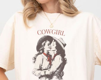 Lesbian Aesthetic, Gay Cowgirl Tee, Gay Graphic Tee, Western Lesbian Gift, Sapphic Queer Fashion, WLW Femme Subtle Pride, Cowgirl Wrangler