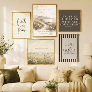 Neutral Christian Wall Art Bundle Set of 5, Scripture Prints, Bible Verse Gallery Wall, Farmhouse Faith Decor, Printable Minimalist Set