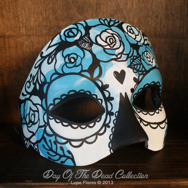 Blue Roses Day of the Dead Mask Hand UNIQUE mask