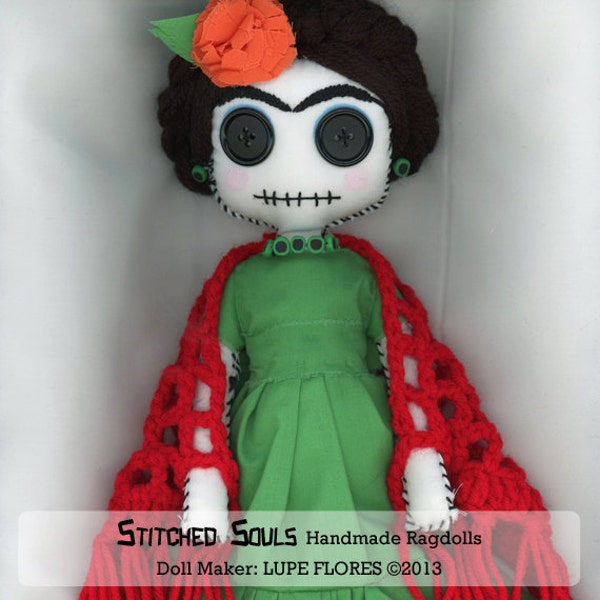 Frida Kahlo Handmade Stitched Souls Rag Doll