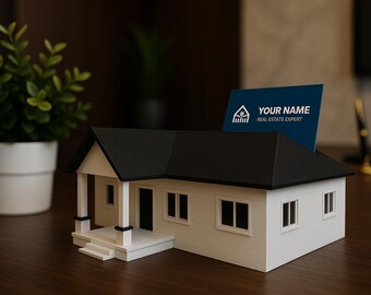 Card Holder Personalized House Business  – 3D Printed Realtor Gift, Unique Desk Display, Personalized Marketing Stand