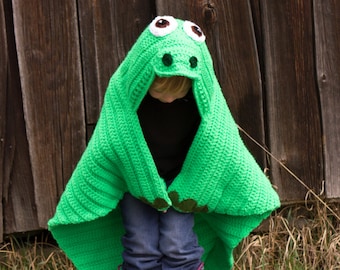 Dinosaur Crochet Blanket MADE TO ORDER, Hooded Dinosaur Blanket, Dino Throw, Apatosaurus,  Toddler, Child, Adult Blankets, Friendly