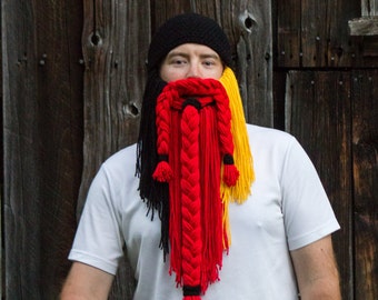 Beanie Hat with Beard Teen or Adult Size - MADE TO ORDER - Long Beard Hat, Costume Hat, Super Fan, Tailgate Gear, Ski Gear, Winter Hat