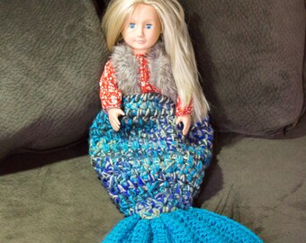 Mermaid Tail Crochet Blanket for 18" dolls, Newborn, or Preemie Baby, Ready to Ship, Mermaid Cocoon, Doll Accessories, Imaginary play