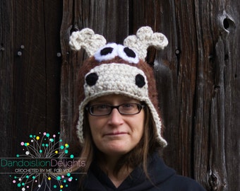 Moose Hat, CUSTOM ORDER, Teen & Adult Size, Ski Hat, Winter Hat, Woodland Creature, Forest Animal, Halloween Costume, Family Photo Prop
