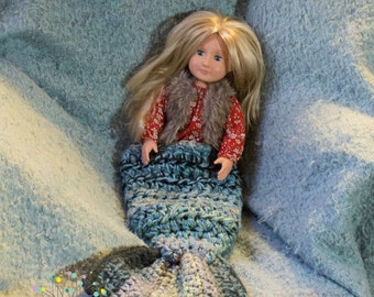 Mermaid Tail Crochet Blanket for 18" Dolls, Newborn, or Preemie Baby, Ready to Ship, Mermaid Cocoon, Doll Accessories,