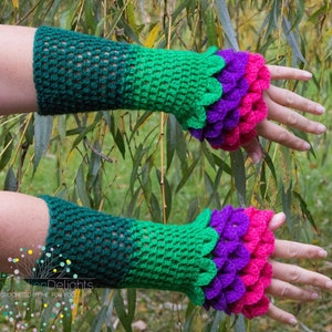 Dragon Scale Gloves Fingerless Crochet MADE TO ORDER Armwarmers, Crocodile Stitch Gloves, Cuffs, Arm Warmers, Mermaid Scales image 9