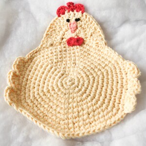 Chicken Rooster Crochet PotholderMade To OrderTrivet, Hot Pad, Pot Holder, Dishcloth, Kitchen Chicken, Swanky Chicken, Rooster image 3