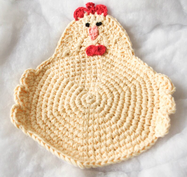 Chicken Rooster Crochet PotholderMade To OrderTrivet, Hot Pad, Pot Holder, Dishcloth, Kitchen Chicken, Swanky Chicken, Rooster image 3