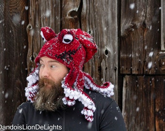 Kraken Octopus Hat CUSTOM ORDER, Large Child to Adult Size, Halloween Costume, Sea Creature, Festival Wear, Cthulhu, Red, Black, Gray