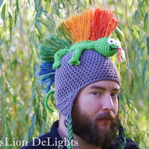 Lizard Hat MADE TO ORDER Crochet Gecko, Hat Mohawk Lizard, All Sizes, Festival Wear, Ski Gear, Hats for Women, Hats for Men, Hats for Kids