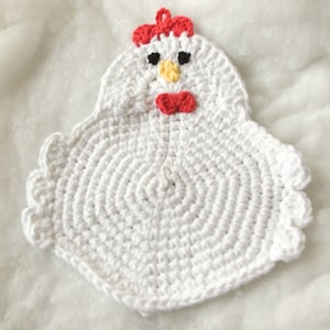 Chicken Rooster Crochet PotholderMade To OrderTrivet, Hot Pad, Pot Holder, Dishcloth, Kitchen Chicken, Swanky Chicken, Rooster image 2