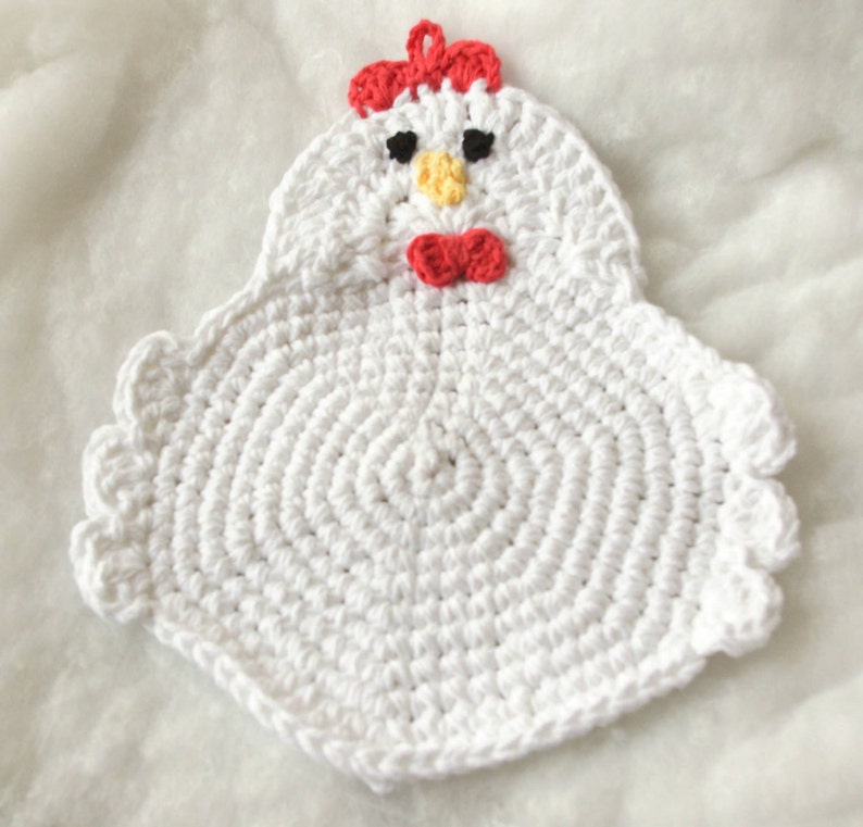 Chicken Rooster Crochet PotholderMade To OrderTrivet, Hot Pad, Pot Holder, Dishcloth, Kitchen Chicken, Swanky Chicken, Rooster image 2