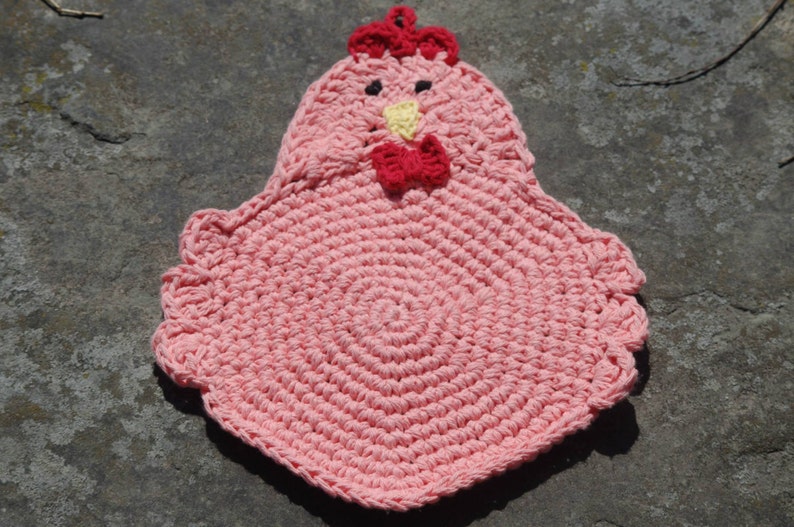 Chicken Rooster Crochet PotholderMade To OrderTrivet, Hot Pad, Pot Holder, Dishcloth, Kitchen Chicken, Swanky Chicken, Rooster image 5