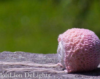 Pastel Newborn Crochet Bonnet Hat Baby Girl Photography Prop -- READY TO SHIP--Pastel Rainbow