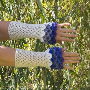 Dragon Scale Gloves Fingerless Crochet MADE TO ORDER Armwarmers, Crocodile Stitch Gloves, Cuffs, Arm Warmers, Mermaid Scales image 7