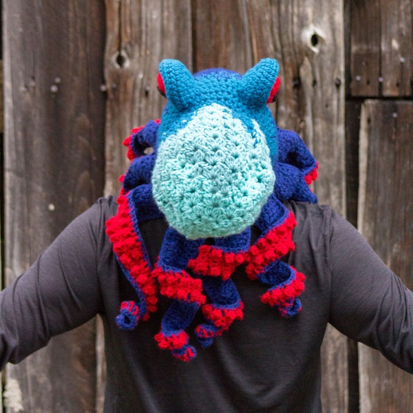 Kraken Octopus Hat CUSTOM ORDER, Large Child to Adult Size, Halloween Costume, Sea Creature, Festival Wear, Cthulhu, Tentacles, Blue, Red