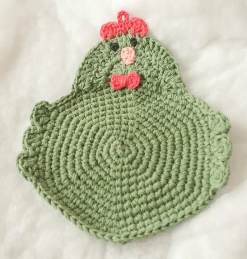 Chicken Rooster Crochet PotholderMade To OrderTrivet, Hot Pad, Pot Holder, Dishcloth, Kitchen Chicken, Swanky Chicken, Rooster image 1