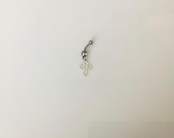Piercing para ombligo con cruz de silueta elegante, joyería corporal, 14 g