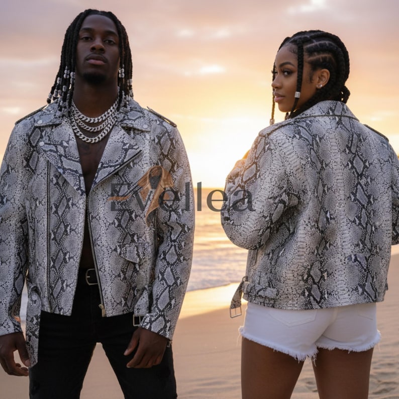 Python Embossed Leather Biker Jacket – Slim Fit Snake Print Blazer image 1