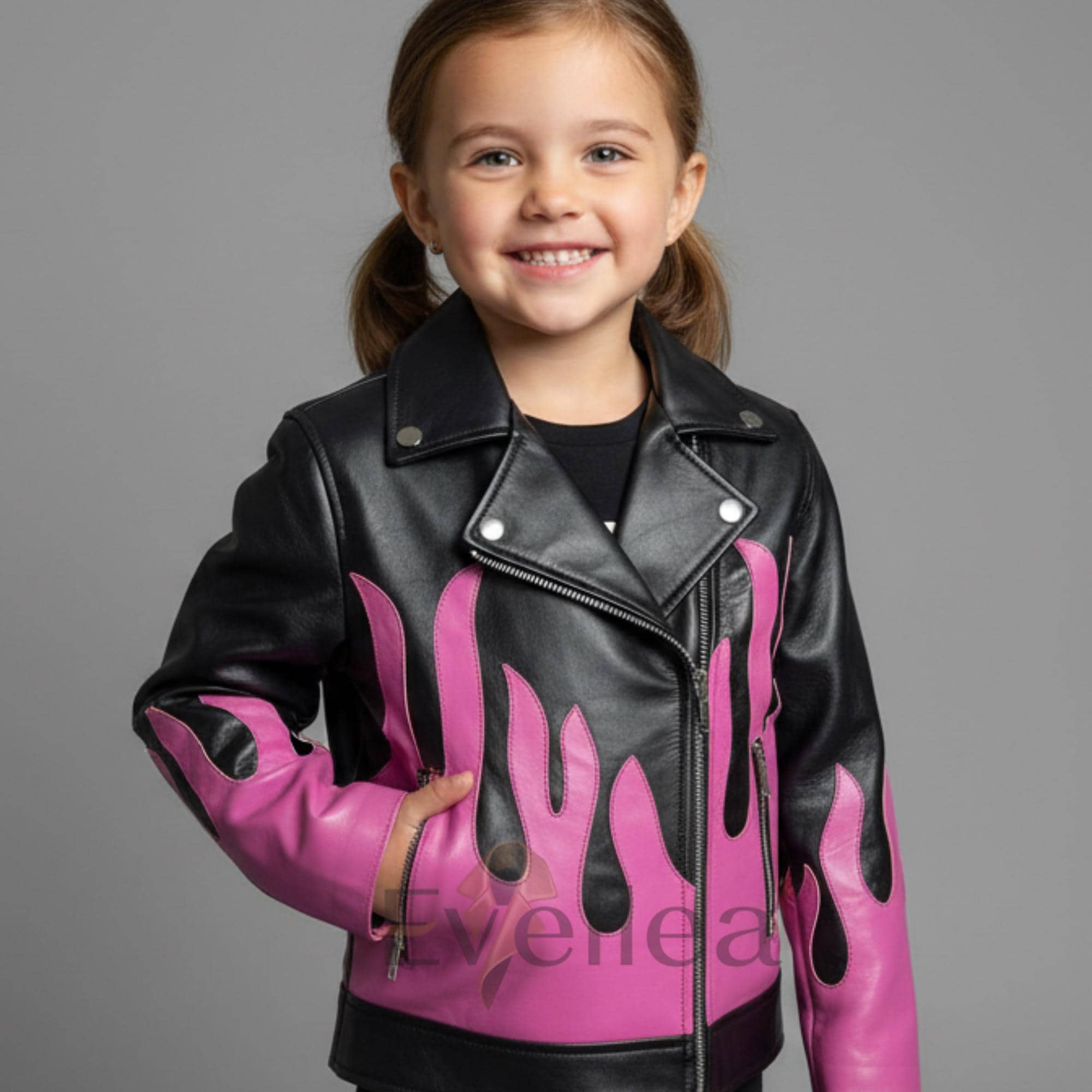 Kids Black Leather Biker Jacket With Pink Flames | Handmade - Etsy
