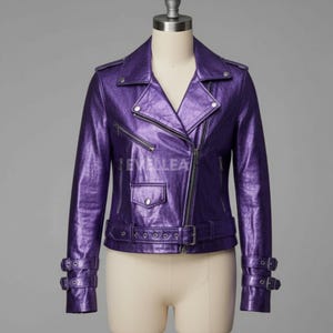 Metallic Lila Leder Bikerjacke: Handgemachte Moto Style
