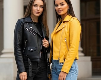 Pink Leather Biker Jacket – Trendy Moto Style for Women
