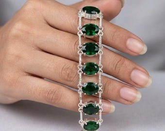 Handmade Green Emerald Gemstone Bracelet | Sterling Silver Jewellery | Heart Chakra Gift for Gemini | Emotional Healing Prosperity Crystal