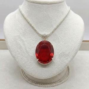 Handmade Ruby Pendant for Women | July Birthstone Necklace | 90–100 Ct Red Gemstone Jewellery | Oval Cut Silver Chain | Chakra Healing