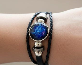 Pulsera de cuero del signo zodiacal Tauro / Regalo astrológico hecho a mano para hombres y mujeres Tauro / Colgante de horóscopo ajustable /