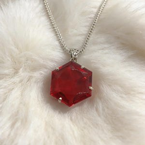 90–100Ct Hexagon Ruby Pendant Necklace | Red Crystal Jewellery | July Birthstone | Sterling Silver Chain | Chakra Healing Gemstone |