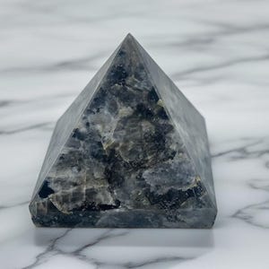 Natural Elegant Larvakite Certified Pyramid | Energy Protection Crystal Tower | Norwegian Moonstone for Grounding, Focus, and Intuition