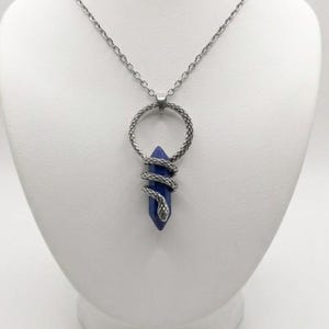Lapis Lazuli Pendant Necklace | Certified Handmade Crystal Pencil Point Wrapped in Snake Wire | Protection Necklace for Intuition & Truth |