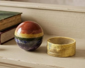 7 Chakra Gemstone Sphere Ball with Wooden Stand, Certified Healing Crystal Orb for Meditation, Spiritual Home Decor, Yoga Lover Gift Idea