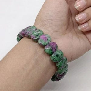 Pulsera de epidota zoisita / Cuentas de piedras preciosas verdes / Sanación, equilibrio emocional, protección / Joyería artesanal de cristal Reiki para chakras /