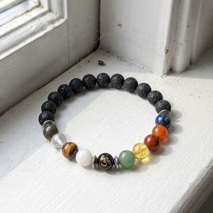 Natural Om 7 Chakra Bracelet with Lava Beads | Reiki Healing Mala Bracelet for Meditation, Balance & Energy | Handmade Yoga Jewellery