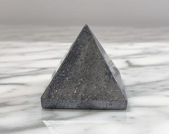 Natural Hematite Pyramid | Certified Protection & Grounding Crystal | Home or Office Desk Decor Gift | Root Chakra Energy Tool |