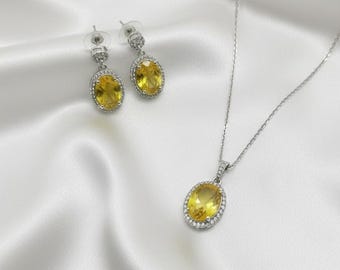 Yellow Citrine Jewellery Set | Handmade Pendant & Earrings | Natural Gemstone Healing Jewellery | Solar Plexus Chakra Crystal