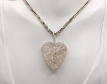 Rose Quartz Necklace 55-60Ct | Silver Wire Wrapped Heart Pendant with Tree of Life Design | Healing Crystal Jewellery for Spiritual Growth