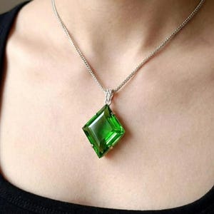 Fancy Cut Emerald Necklace | 100-110 Ct Deep Green Gem in Sterling Silver | Handmade Heart Chakra Pendant for Healing & Prosperity