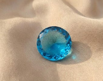 Topacio azul suizo redondo facetado suelto de 90 a 100 quilates / Piedra natal natural de diciembre / Piedra preciosa azul hecha a mano para joyería /