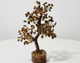 Handmade Tiger Eye Wish Tree | Courage, Focus, Protection Crystal Tree | Natural Gemstone Bonsai, Root Chakra Tree for Home Decor
