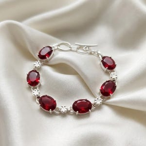 75–80Ct Handmade Ruby Bracelet, Sterling Silver Link Bracelet, Root Chakra Crystal Premium Bracelet, Luxury Gift for Women