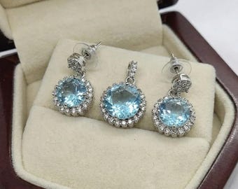 Handmade Blue Topaz Pendant and Earrings Set | Crystal Jewellery for Protection and Love | Sterling Silver Gift for Her |