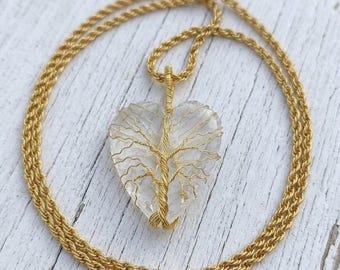 Handmade Moonstone Heart Necklace 55-60Ct |  Natural Crystal Tree of Life Pendant | Handmade Necklace for Intuition & Emotional Healing