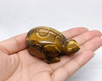 Tiger’s Eye Turtle Figurine | Crystal Animal Carving for Feng Shui, Chakra Healing & Protection Energy | Hand-Carved Turtle Totem Gift