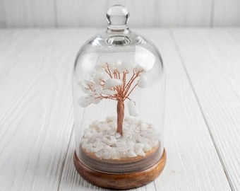White Jade Crystal Tree in Dome | Tree of Life Bonsai for Peace, Clarity & Healing | Handmade Desk Decor and Spiritual Gift for Meditation